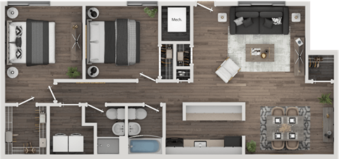 Magnolia Two Bedroom Floor Plan with 951-1,128 Sq. Ft. at Autumn Woods, Bladensburg, MD, 20710